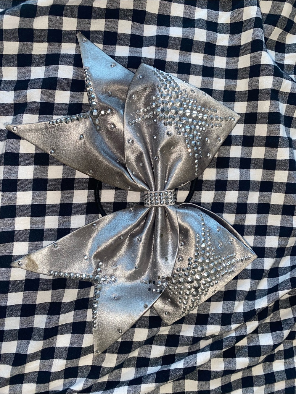 bling it on cheer bow silver with rhinestones